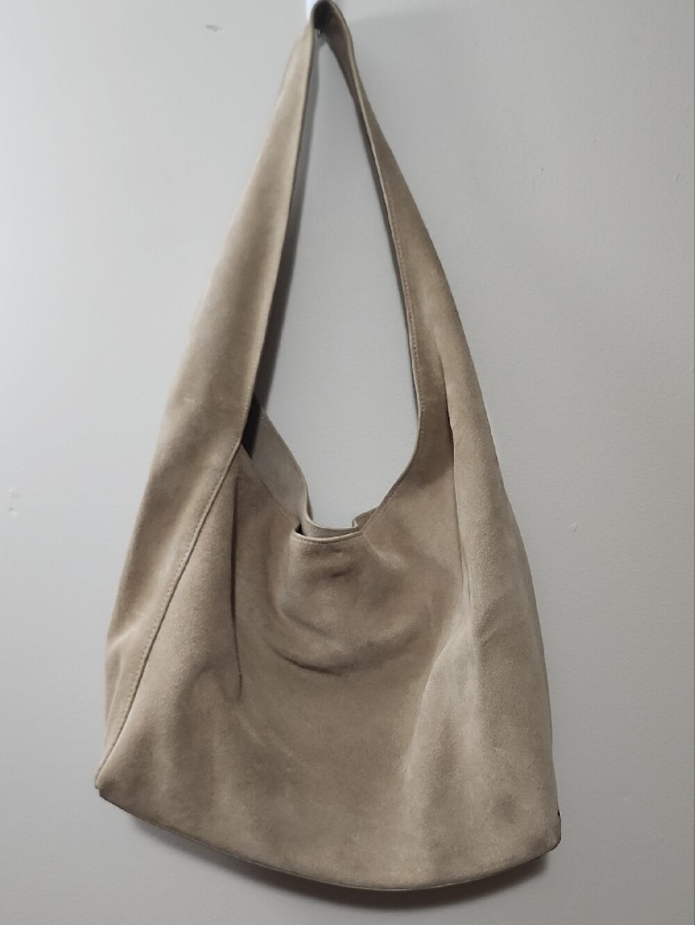 Quince Suede Slouchy Shoulder Bag Esme Sand Beige Boho Minimalist Quiet Luxury - Picture 5 of 11